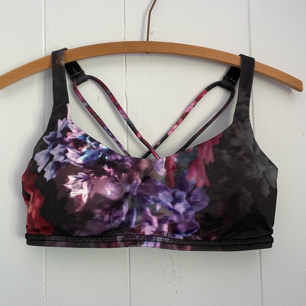 Lululemon Athletica Black and Purple Floral Sports Bra